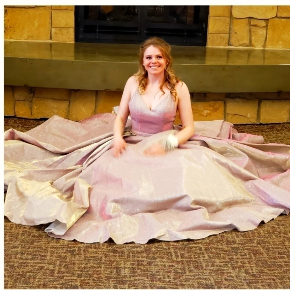 Sherri Hill rose gold iridescent prom dress size 8